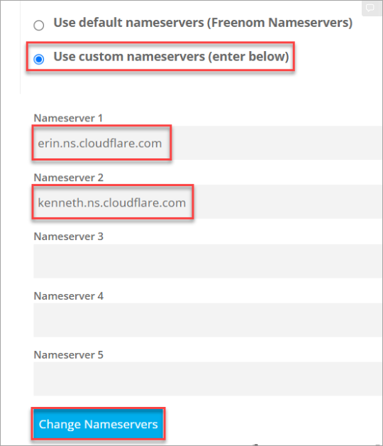 Select Use custom nameservers